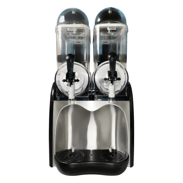 Smartool RL18-2 dual-tank slushy machine with two taps and drip trays, front view, for bars and restaurants