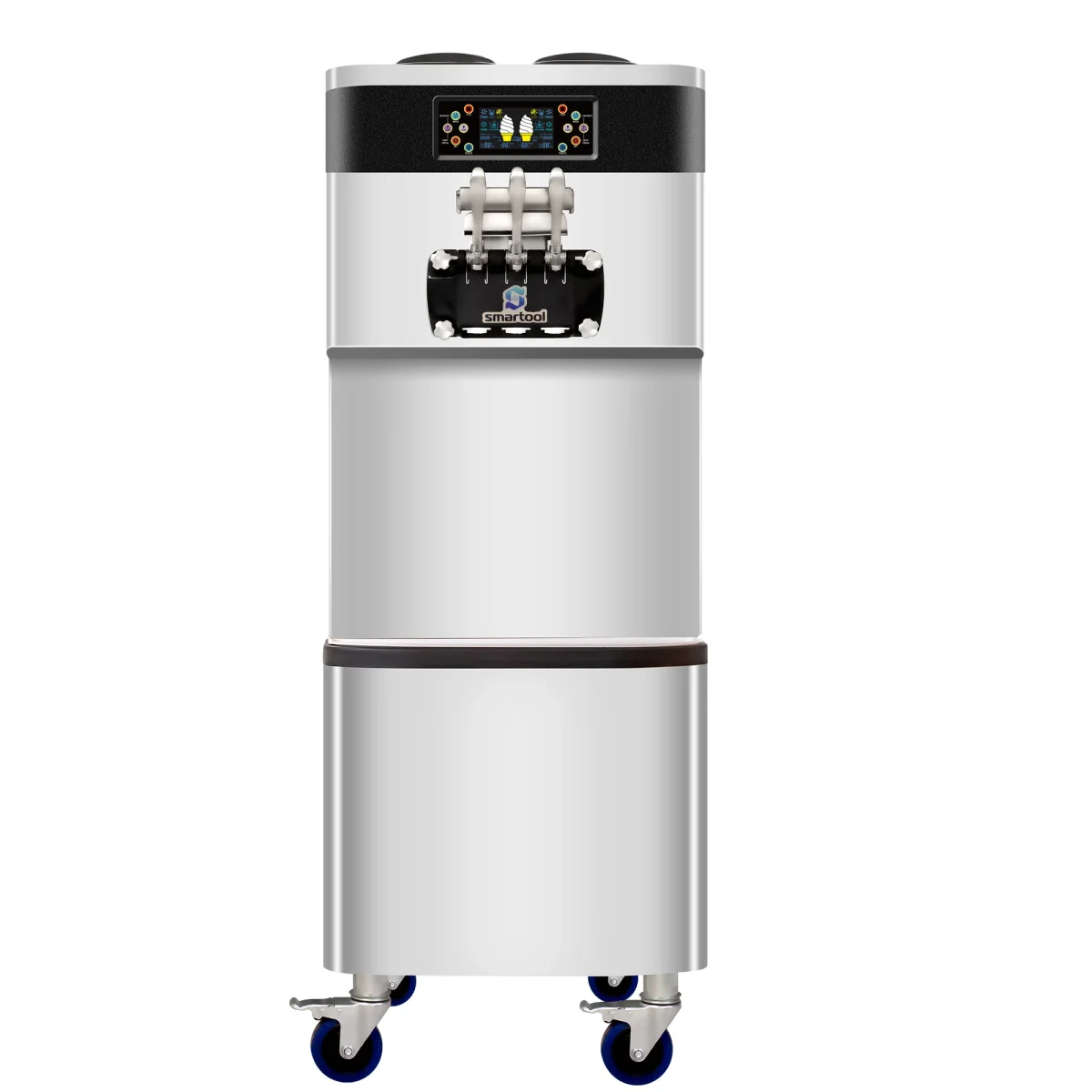 Smartool BT768CRJL-TF floor-standing triple head ice cream machine on casters, for ice cream shops and buffets