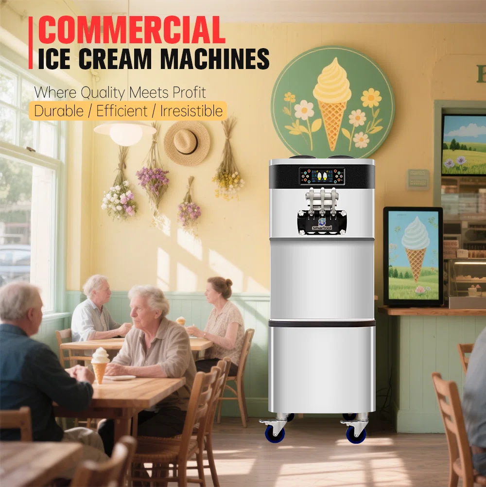 Smartool - Smartool Vertical Stainless Steel Triple Head High Capacity Dual System Ice Cream Machine