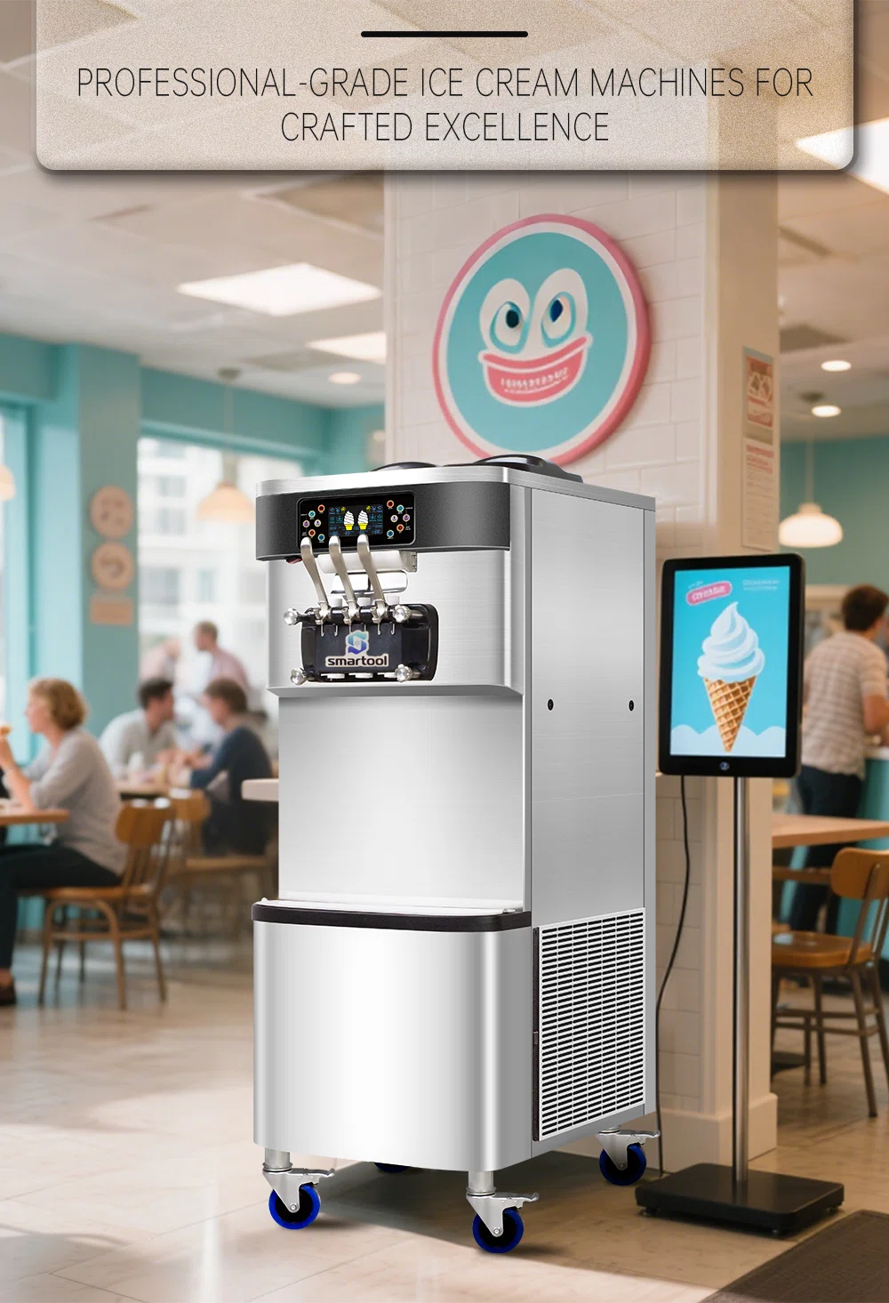 Smartool - Smartool Vertical Stainless Steel Triple Head High Capacity Dual System Ice Cream Machine