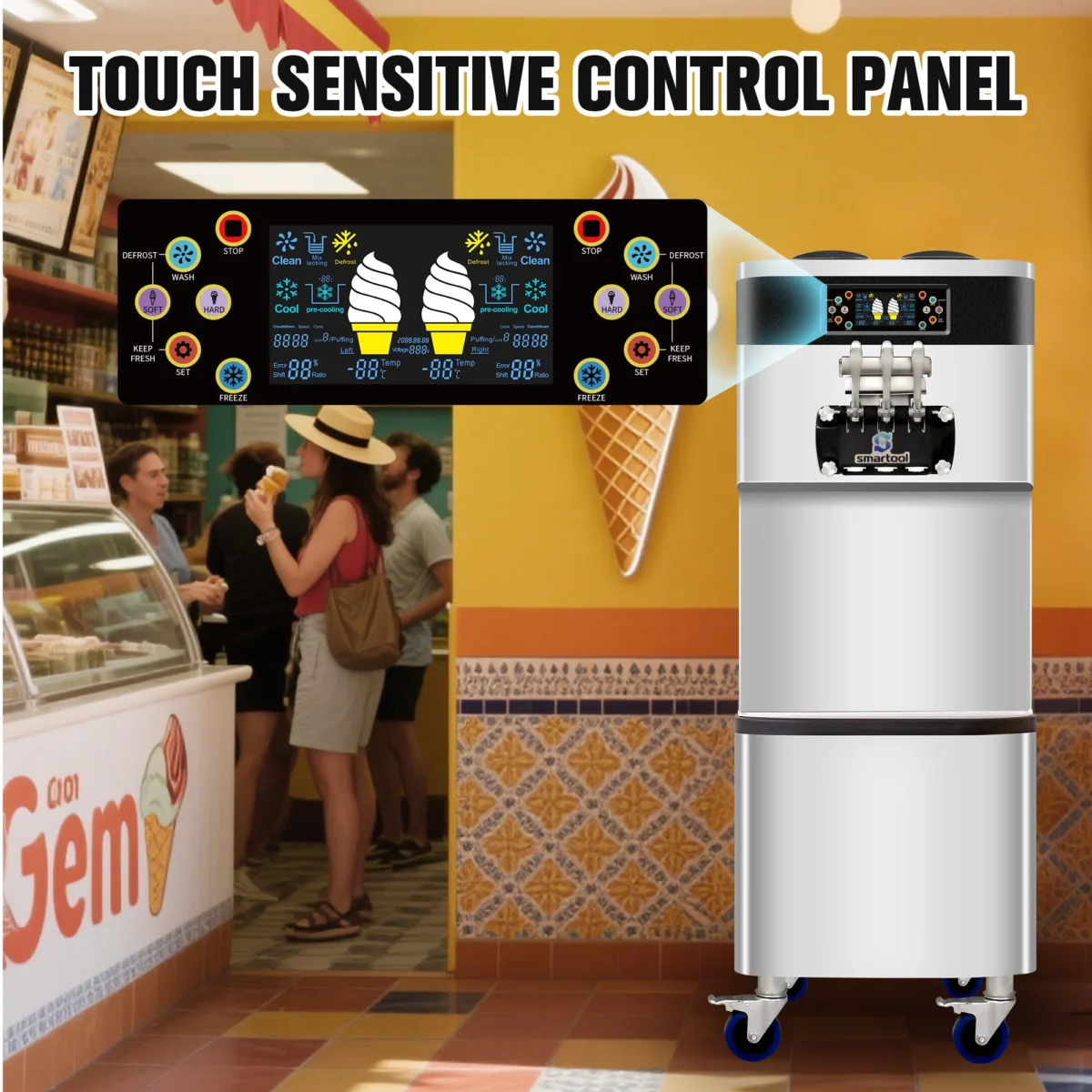 Vertical Stainless Steel Triple Head High Capacity Dual System Ice Cream Machine - Product image 9