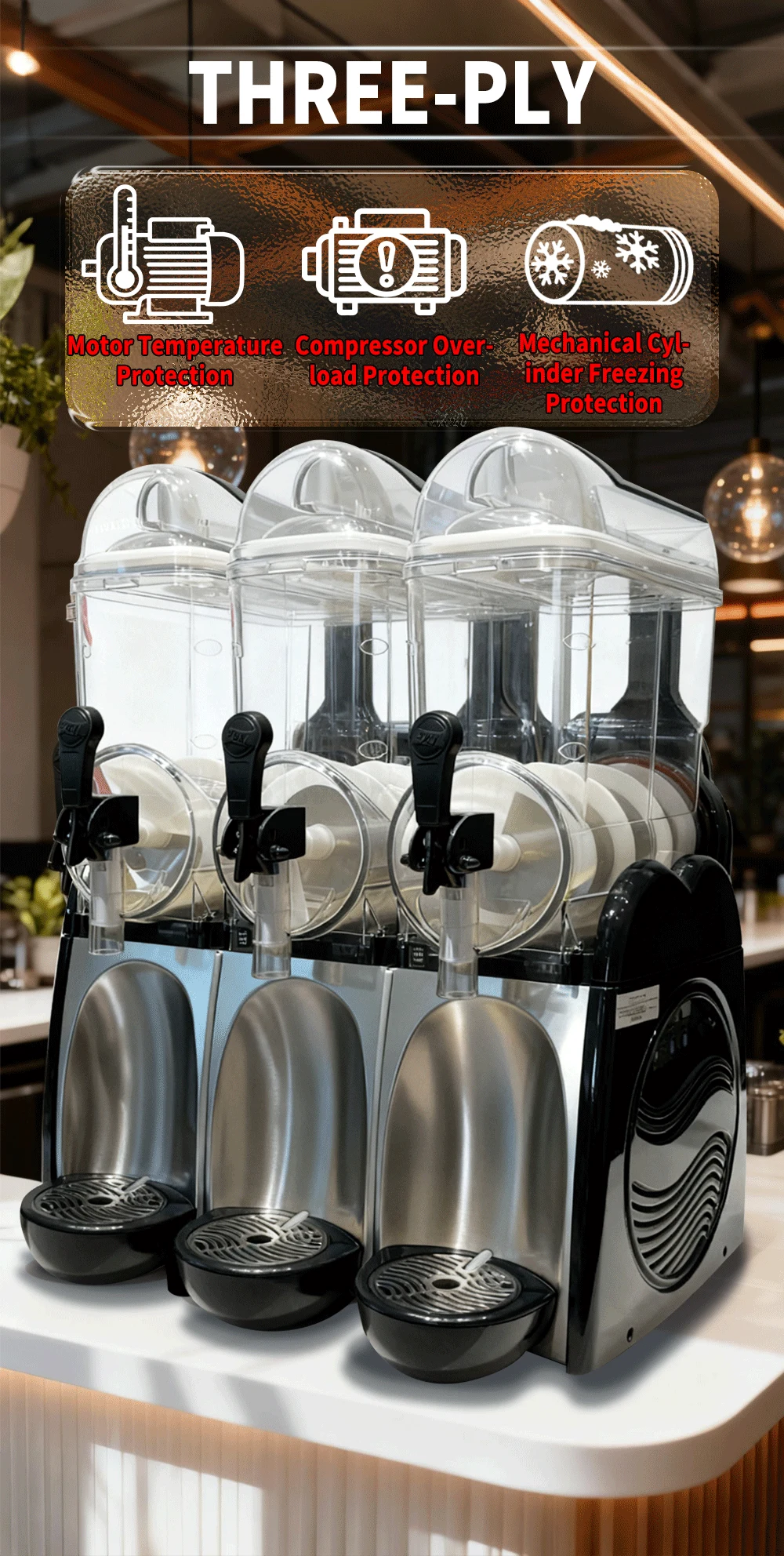 Smartool - Smartool RL18-3 Commercial Three-Cylinder Slushy Machine – 1500W 49.5L Frozen Drink Maker -RL18-3