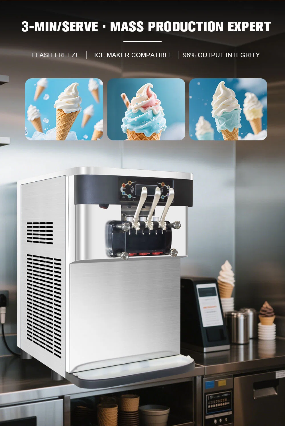Smartool - Best Professional 42L/H 3800W Smartool BT742SRJL - Premium Three-Head Ice-Cream Maker