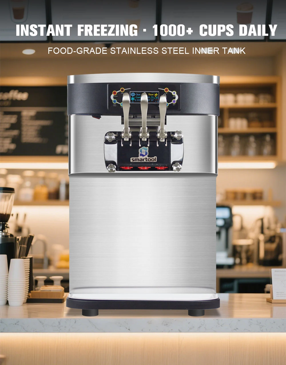 Smartool Countertop Stainless Steel Triple Head High Capacity Single System Ice Cream Machine - BT742SR2JL-F 1 Smartool - Smartool Countertop Stainless Steel Triple Head High Capacity Single System Ice Cream Machine - BT742SR2JL-F