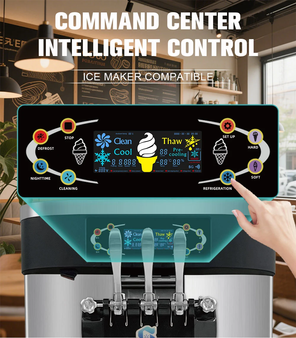 Smartool Countertop Stainless Steel Triple Head High Capacity Single System Ice Cream Machine - BT742SR2JL-F 4 Smartool - Smartool Countertop Stainless Steel Triple Head High Capacity Single System Ice Cream Machine - BT742SR2JL-F