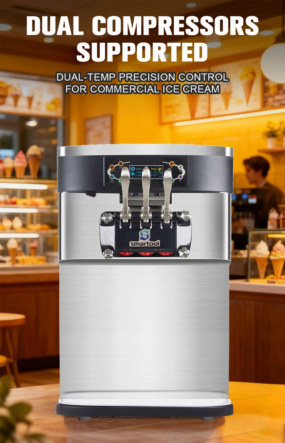 Smartool Countertop Stainless Steel Triple Head High Capacity Single System Ice Cream Machine - BT742SR2JL-F 5 Smartool - Smartool Countertop Stainless Steel Triple Head High Capacity Single System Ice Cream Machine - BT742SR2JL-F