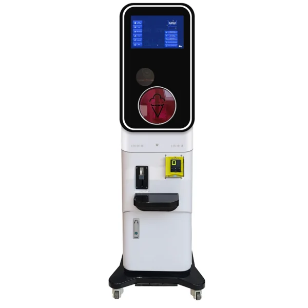 Smartool BA18-100C3 unmanned ice cream vending machine, front view with touchscreen and pickup tray, for malls and cafés