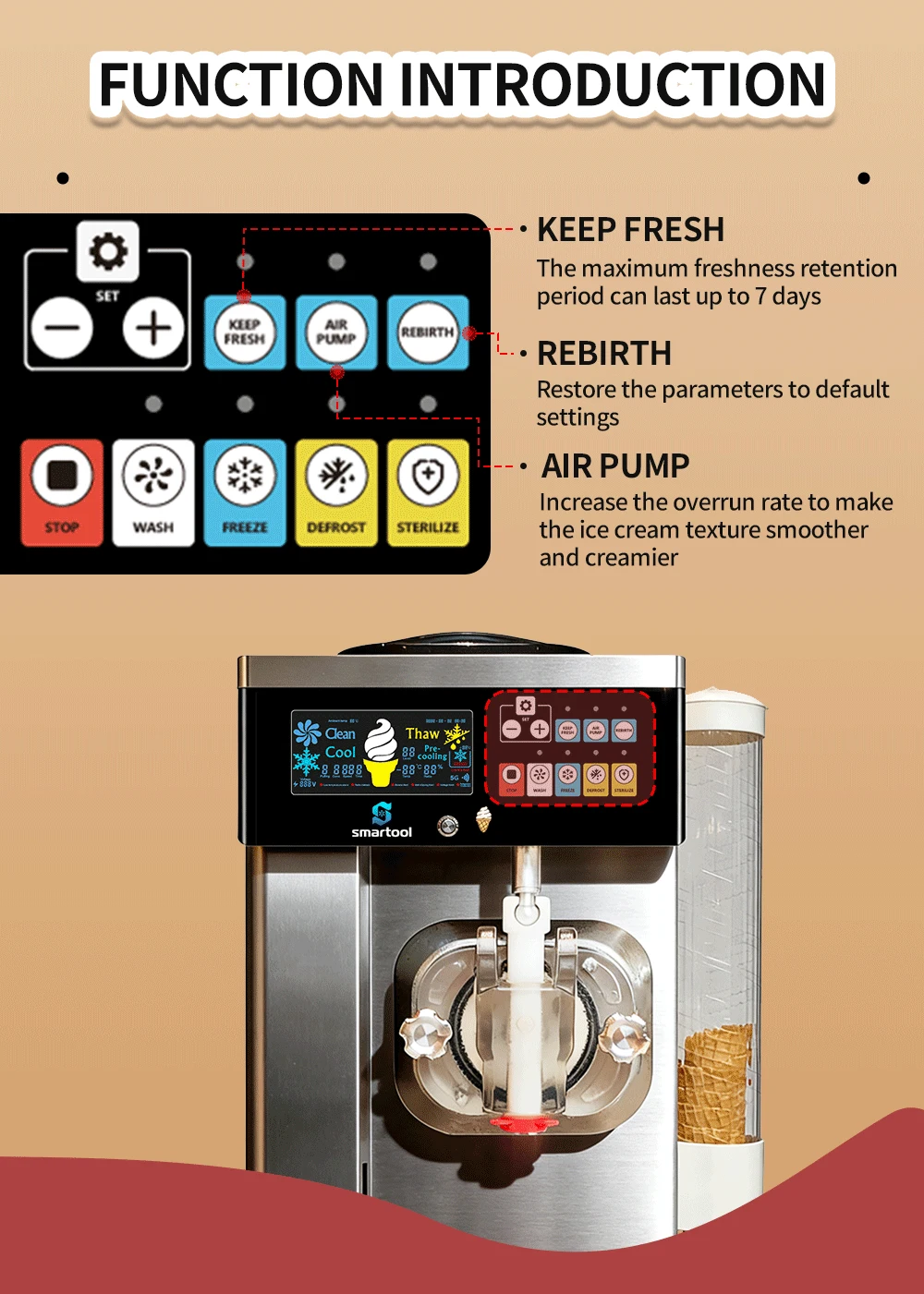 Semi-Automatic Ice Cream Machine for Commercial Use