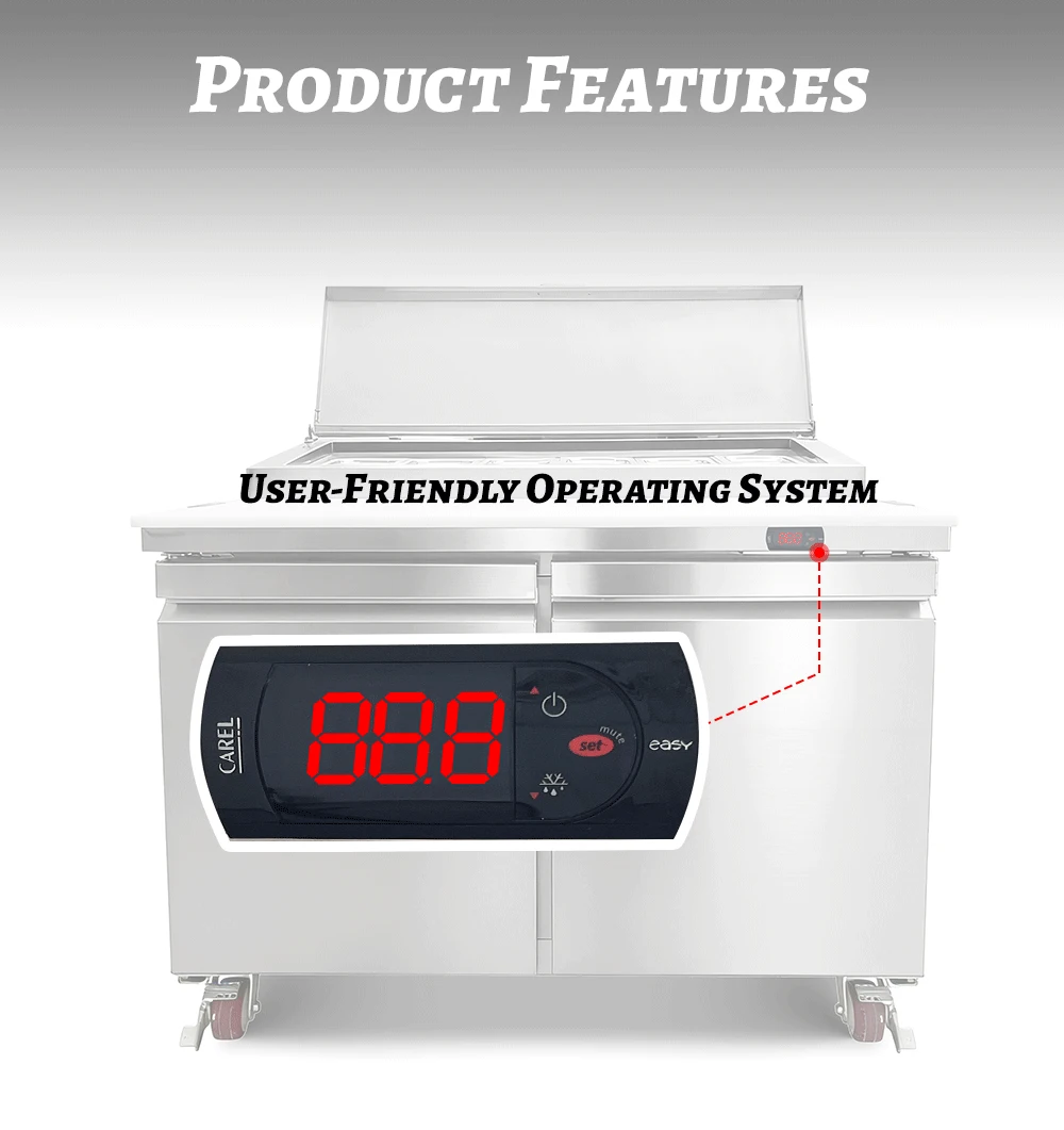 Commercial Refrigerated Sandwich Prep Table with 6 Trays and Double-Door Stainless Steel Countertop