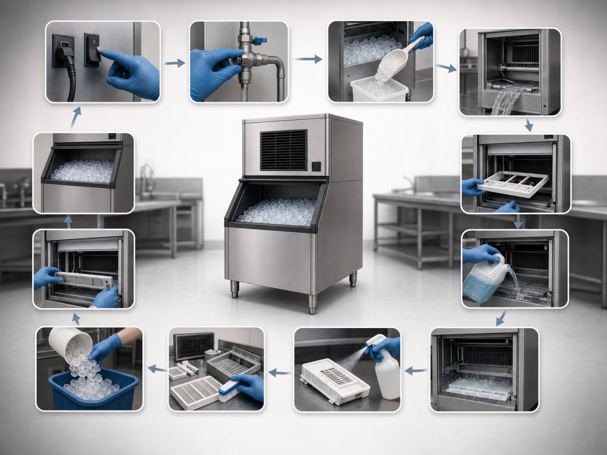 How to Clean a Commercial Ice Machine Step by Step (2026 Guide) 3 Step-by-step commercial ice machine cleaning and sanitizing process from shutdown to restart